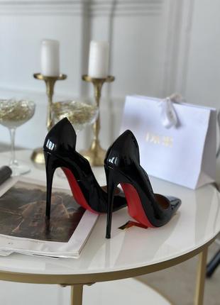 Туфлі чорні човники у стилі christian louboutin з червоною підошвою високий каблук 12 см чорні туфлі човники з підошвою червною