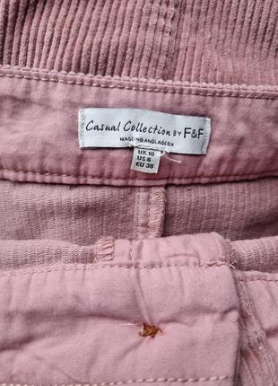 Брендовая вельветовая розовая мини юбка трапеция с большими накладными карманами от f&f 10 m6 фото