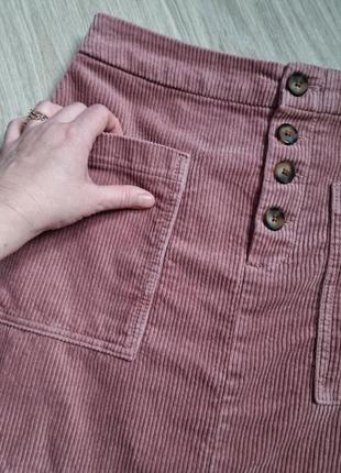 Брендовая вельветовая розовая мини юбка трапеция с большими накладными карманами от f&f 10 m2 фото