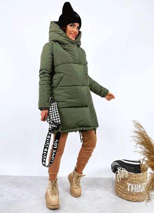 Пальто куртка женское длинное зимнее на зиму теплое бежевое черное коричневое серое с капюшоном базовое зеленое повседневное пуховик стеганое хаки синее графит2 фото