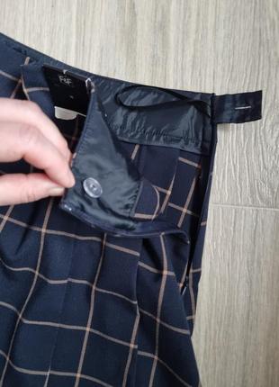Новая брендовая синяя трендовая короткая вискозная юбка тенниска шотландка в клетку с высокой талией со сборками f&f 10 m7 фото