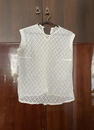 Тонка мереживна біла блуза прозора