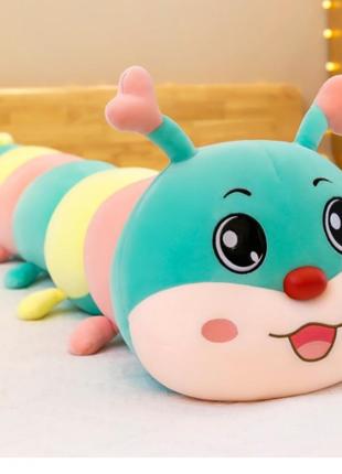 Мягкая игрушка подушка гусеницы, длинная плюшевая игрушка детская антистресс, 80-85 см, голубой