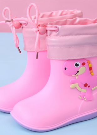 Дитячі чоботи з динозавром для дівчинки рожевий 17 см. + вставка у чобіток