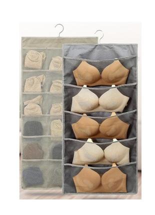 Двухсторонний органайзер для хранения вещей 5+10 карманов. серый