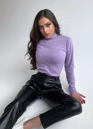 Жіночий однотонний гольф з ангори в рубчик базовий светр з високим горлом однотонний