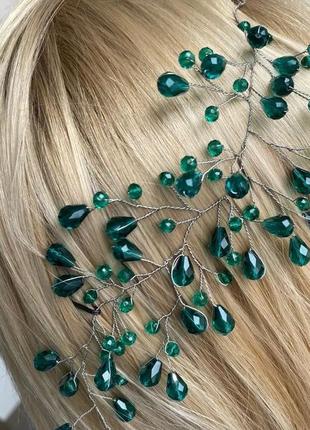 Украшение для волос "веточка" из хрустальных бусин