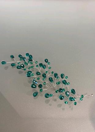 Украшение для волос "веточка" из хрустальных бусин