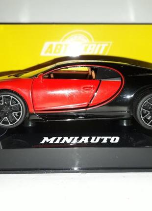 Машинка іграшкова bugatti chiron автосвіт premium інерційний 1:32 червоно-чорний