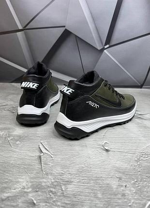 Зисові чоловічі кросівки nike на хутрі, черевики натуральна шкіра/нубук кольору хакі9 фото