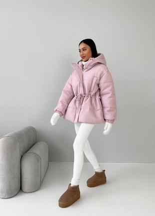 Розовый зимний пуховик -20° премиум 🌷 пудровая барби куртка с капюшоном хлопок зима xs s m l