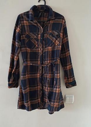 Тепла фланелева довга домашня сорочка халат піжама в клітинку jean pascale