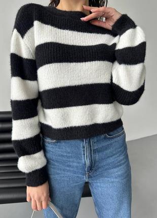 Стильный свитер, р уни 42-48, кашемир, черная полоса5 фото