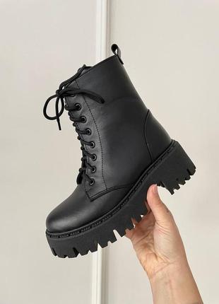 Черные зимние высокие ботинки на шнуровке из натуральной кожи8 фото