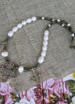 Ожерелье из речных жемчуга с сгардами " до вышиванки"4 фото