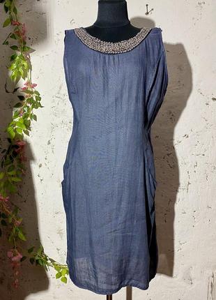 Нарядное льняное платье свечного цвета 🩶 lina tomei 🩶 italy 🇮🇹, р. xl, подойдет на m/l