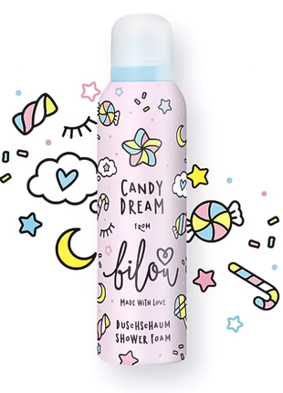 Повітряна бульбашкова пінка для душу із ароматом солодких цукерок bilou candy dream, 200мл