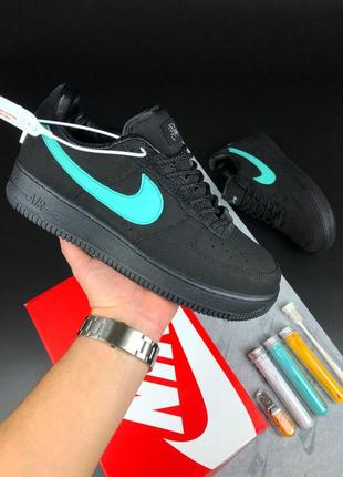 Nike air force 1 low tiffany кросівки чоловічі замшеві чорні демісезонні осінні кеди топ якість замша найк форс