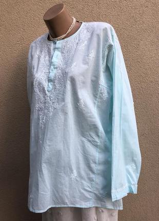 Блузка,рубаха с вышивкой в этно стиле,хлопок,индия,большой размер.5 фото