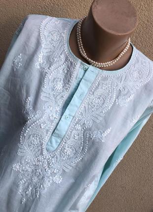 Блузка,рубаха с вышивкой в этно стиле,хлопок,индия,большой размер.7 фото