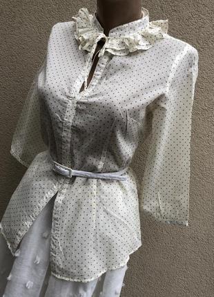 Легкая,воздушная,чуть прозрачная блузка в горошек,рубаха с жабо, saint tropez7 фото