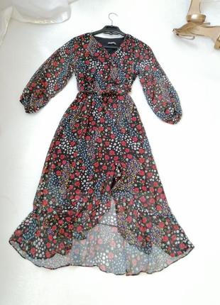 Платье шифон літнє плаття квітковий принт довжини міді волан шифон на підкладці виробник туреччина р5 фото