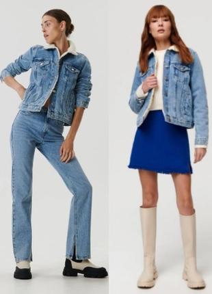 Утепленная джинсовая куртка шерпа denim, джинсовка на меху на 11-12 лет