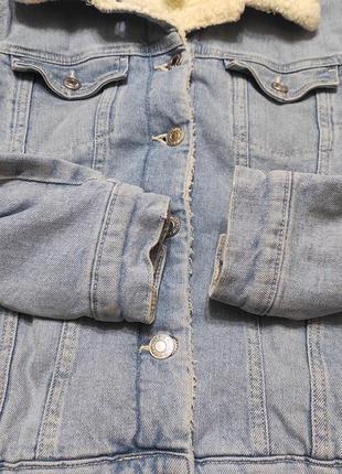 Утеплена джинсова куртка шерпа denim, джинсовка на хутрі на 11-12 років9 фото