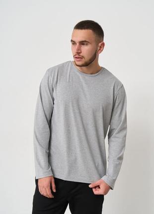 Пижама мужская cotton basic лонгслив серый + штаны прямые черные, s