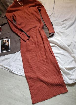 Сукня жіноча міді сукня - светр трикотажна довга в рубчик7 фото