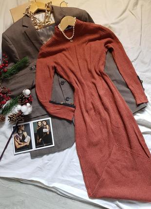 Сукня жіноча міді сукня - светр трикотажна довга в рубчик3 фото