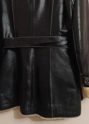 Натуральна шкіряна зимова курточка на цигейці, овчині. дублянка. umut leather.4 фото