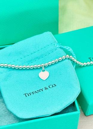 Серебряный браслет tiffany &amp; co с розовым сердцем1 фото