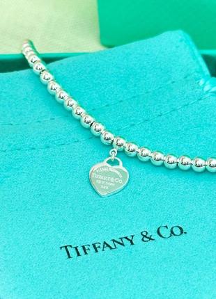 Серебряный браслет tiffany &amp; co с розовым сердцем5 фото