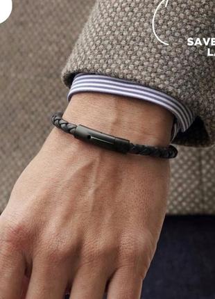 Мужской кожаный браслет плетеный, классический черный6 фото