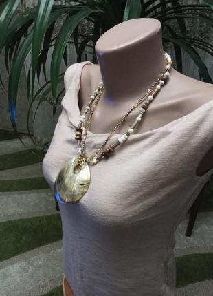 Колье, ожерелье, подвеска с океанской ракушкой . этно, бохо стиль.2 фото