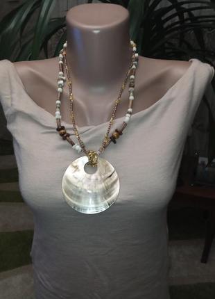 Колье, ожерелье, подвеска с океанской ракушкой . этно, бохо стиль.3 фото