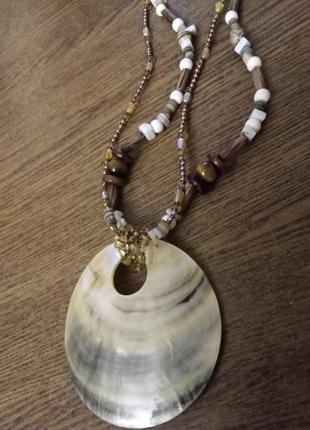 Колье, ожерелье, подвеска с океанской ракушкой . этно, бохо стиль.9 фото