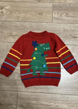 Новогодний свитер с динозавром на мальчика 4-5роков