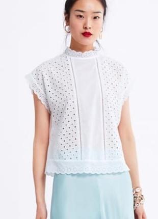 Zara блуза топ із вишивкою ришельє5 фото