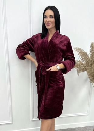 Шикарный теплый женский халат домашний махровый женский халат с поясом однотонный женский халат для дома3 фото