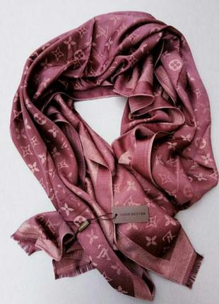 Шарф в стилі louis vuitton рожево бордовий з люрексом жіночий
