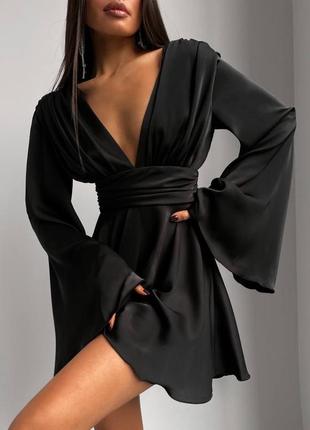 Платье черное платье с широкими рукавами праздничное вечернее короткое3 фото