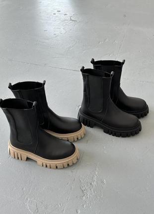 Кожаные женские ботинки челси на толстой подошве, зимние ботинки из натуральной кожи, теплые черные ботинки8 фото