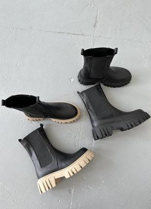 Кожаные женские ботинки челси на толстой подошве, зимние ботинки из натуральной кожи, теплые черные ботинки7 фото