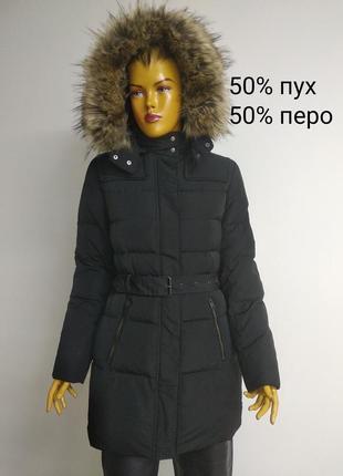 Pepe jeans чорний базовий стібаний пуховик куртка парка пальто з капішоном з хутром пух перо xs s