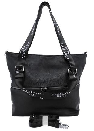 Вместительная женская сумка шоппер чёрная 180672 фото