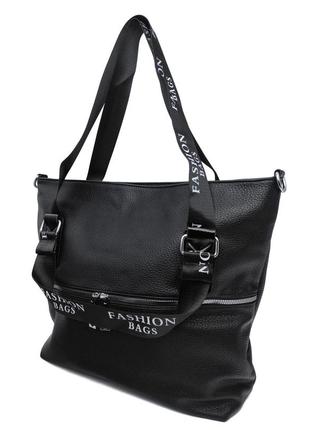 Вместительная женская сумка шоппер чёрная 180674 фото