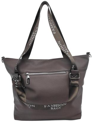Вместительная женская сумка шоппер коричневая 280675 фото