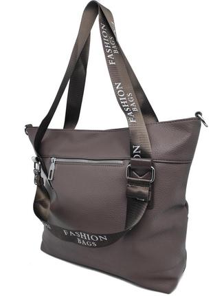 Вместительная женская сумка шоппер коричневая 280677 фото